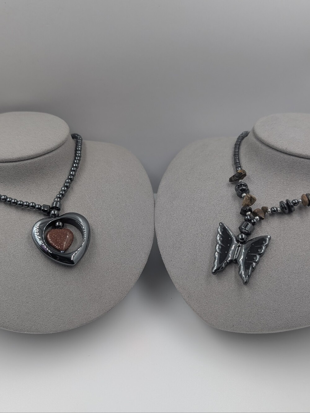 Hematite Butterfly & Goldstone Pendant Necklace Bundle Y2K 0340